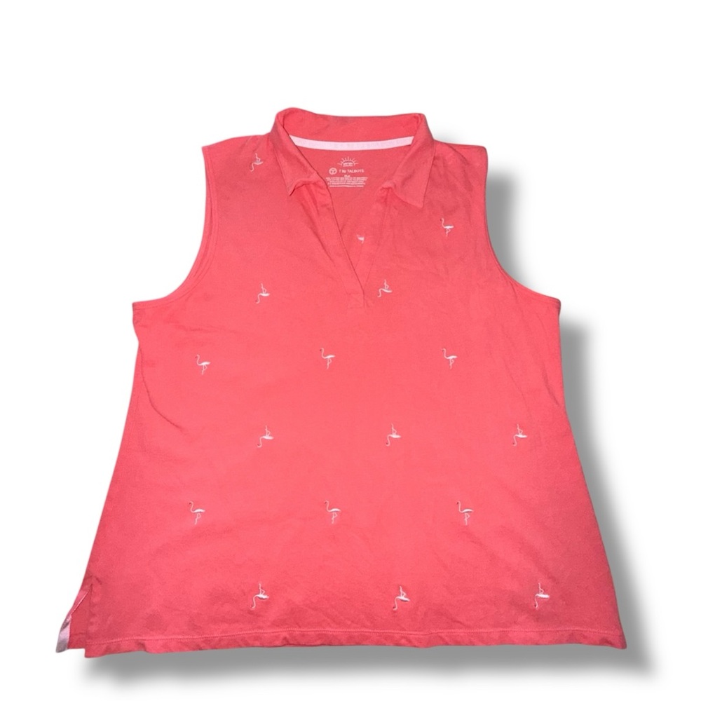 TALBOTS UPF 50+ Piqué Sleeveless Polo - Embroidered Flamingo Lovely Coral XLp - Picture 4 of 9